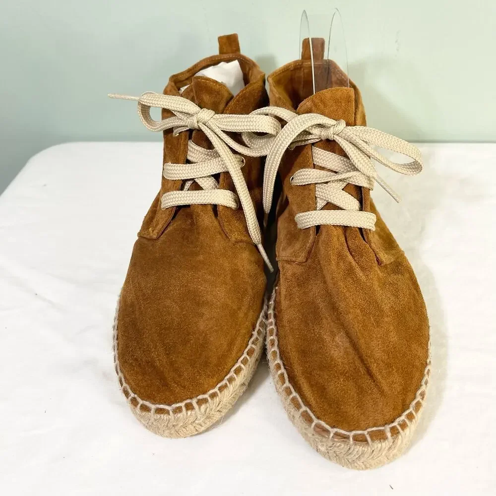 275 Central Espadrille Ankle Boots 39/9 Brown Suede Cabincore Boho Cottagecore